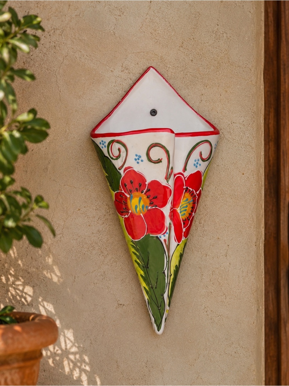 Vtg Ceramicas Anoru Hanging Wall Pocket 16" Floral Hand Painted Made In SPAIN